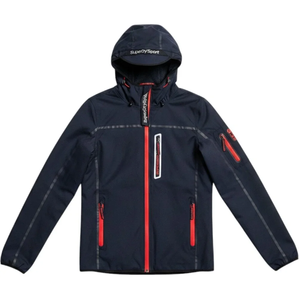Superdry Sport Tracker Hooded Windcheater Jacket Waterproof Navy Blue Red Small